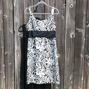 Talbots pure silk black and white floral dress size 8